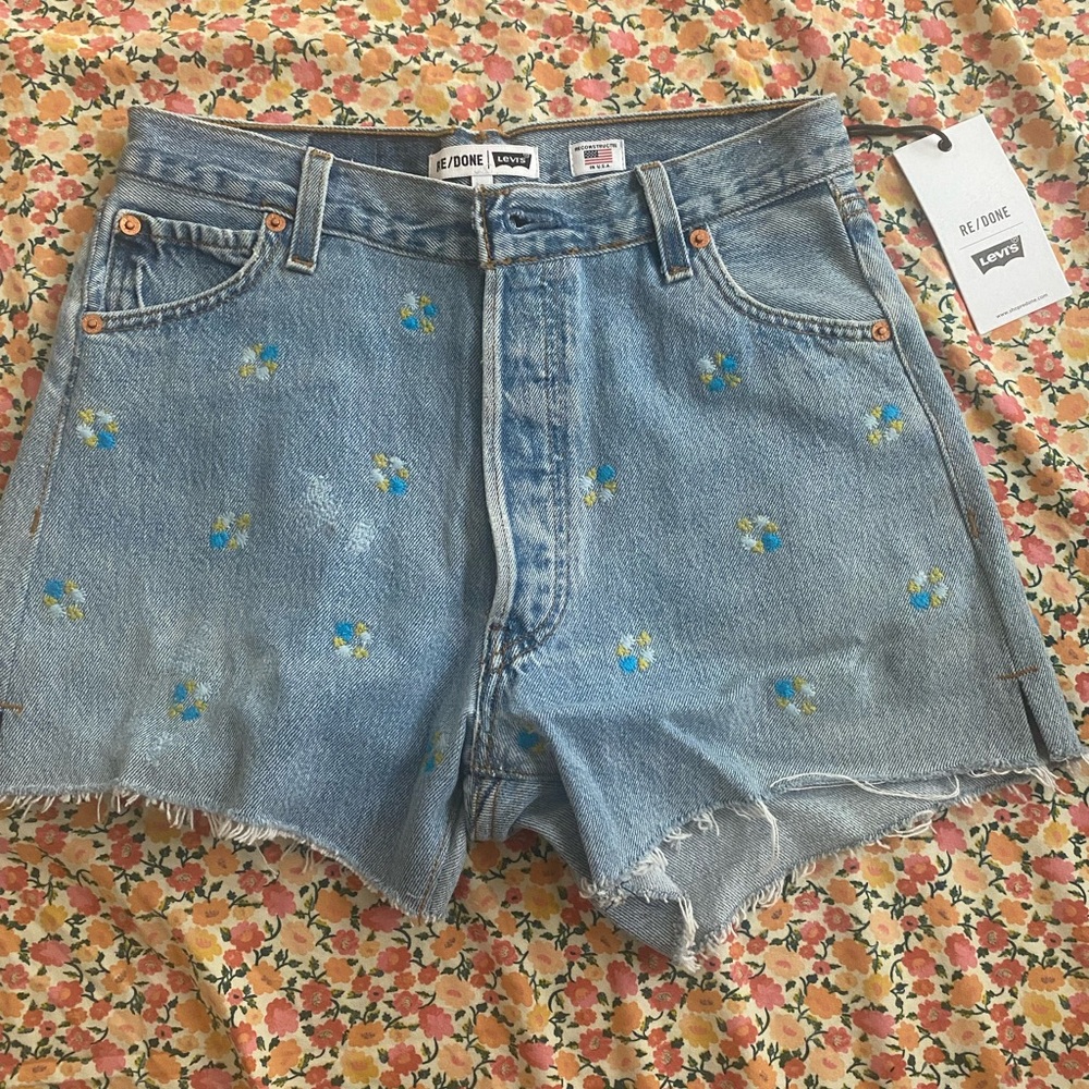 RE/DONE Levi’s Floral Indigo High Rise Shorts